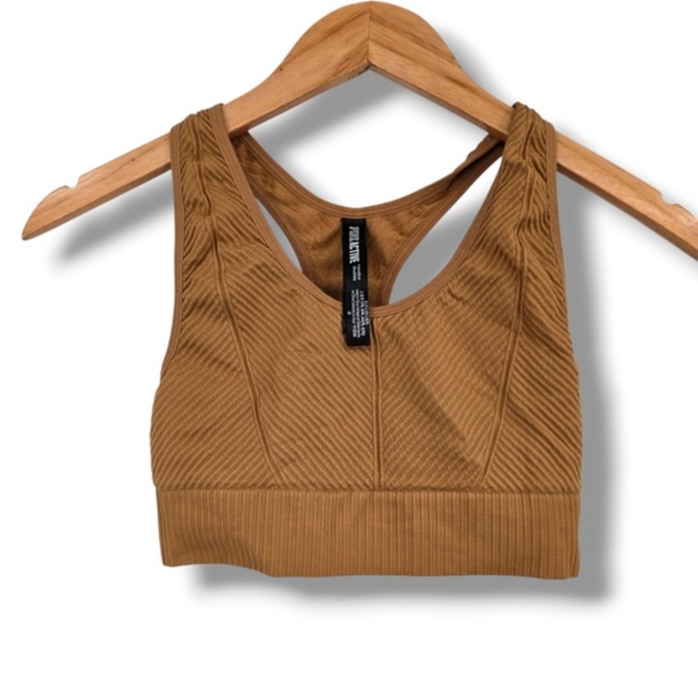 Pink Active Victoria's Secret Seamless Ribbed Racerback Sports‎ Bra Brown Small